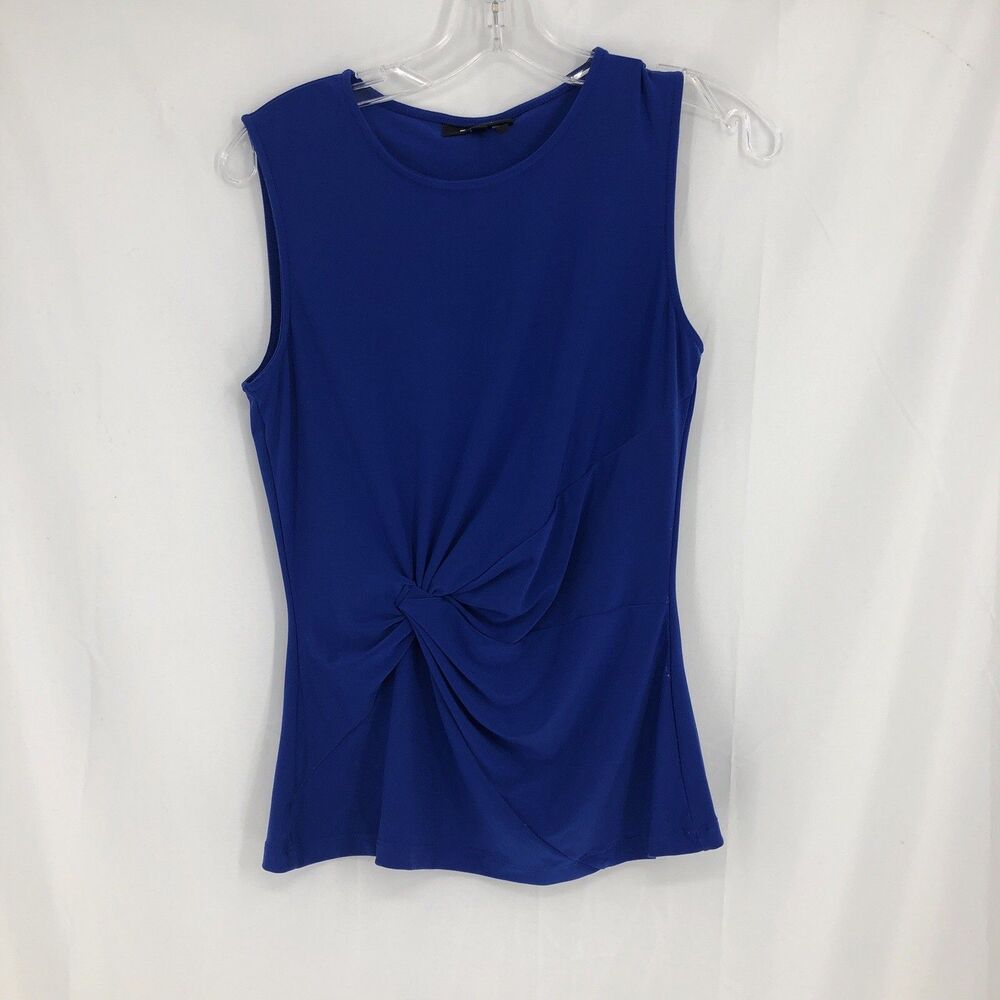 DKNY Women's Size XS Blue Stretch Knit Draped Sleeveless Top False Wrap